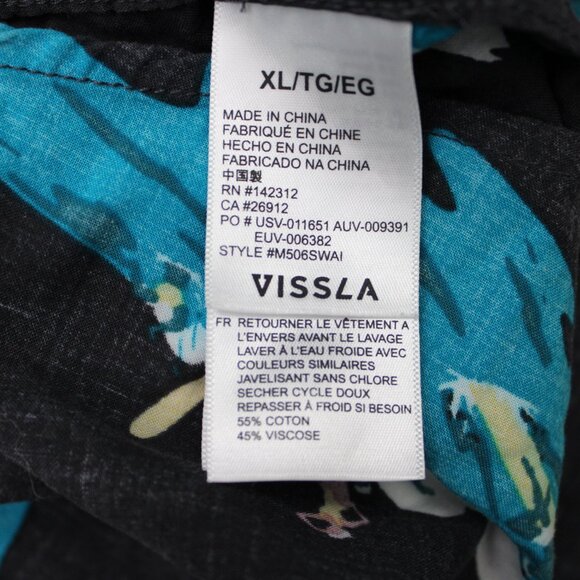 Vissla Waikikooks Shirt Mens XL Black/Blue Beach Print Cotton/Viscose S/S Button - Picture 9 of 14